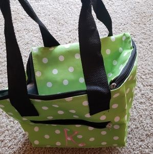 Green and white polka dot lunch box